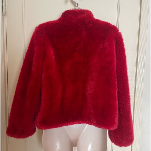 Zara TRF Outerwear Cherry Red Faux Fur Bomber Jacket - Picture 3 of 9